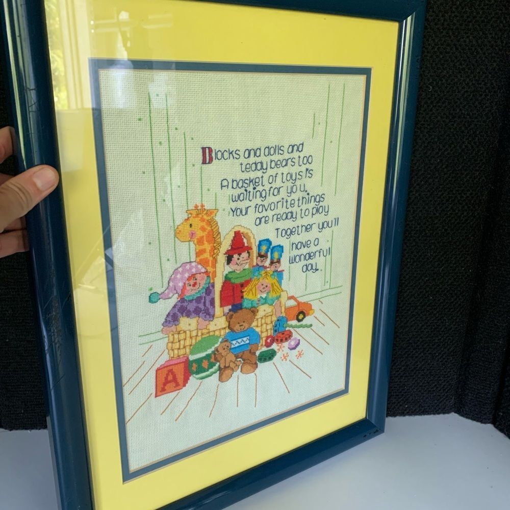 completed cross stitching needlework framed art